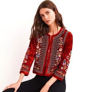 Velvet by Graham & Spencer Nita Floral-Embroidered Velvet Cropped Jacket Sz XS